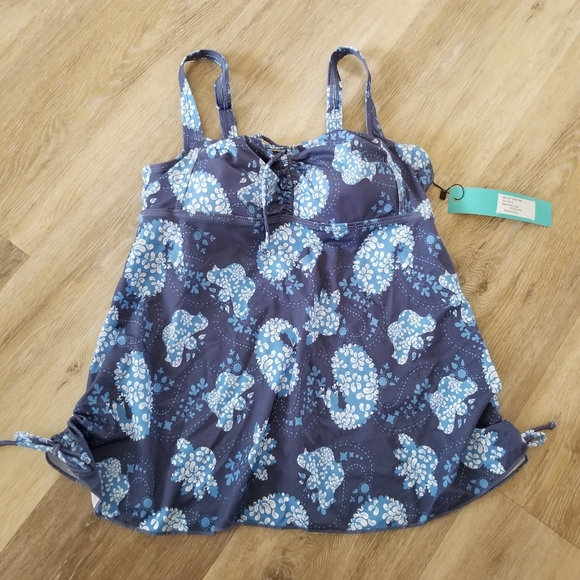 NWT Septangle Blue Floral Tankini Swim Top Size 10 - Picture 2 of 8